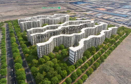 نمای هوایی پروژه مسکونی رونیکا پالاس در تهرانسر، شامل چند برج مدرن با طراحی زیبا و فضای سبز اطراف